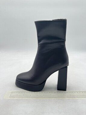 Black Women Stylish Square Toe Chunky Heel Ankle Boots Zipper Platform Booties